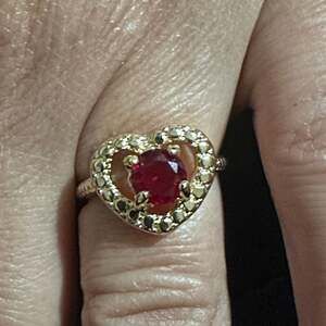 Heart Shape Ruby Engagement Ring: Gold Accent Ring With Diamond Accents